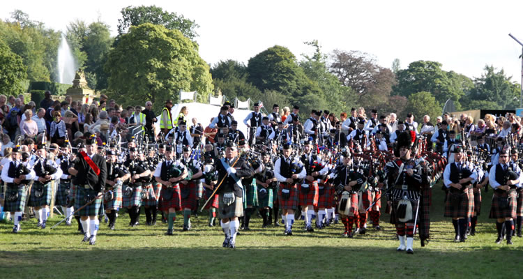 Massed Pipe Bands in the Chatsworth Country Fair Grand Ring