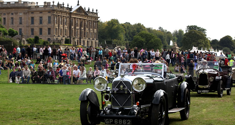 One of the vintage cars entering the Grand Ring at Chatsworth Country Fair